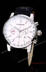 Copy Mont Blanc Chronograph Watch SS White Dial Leather Band